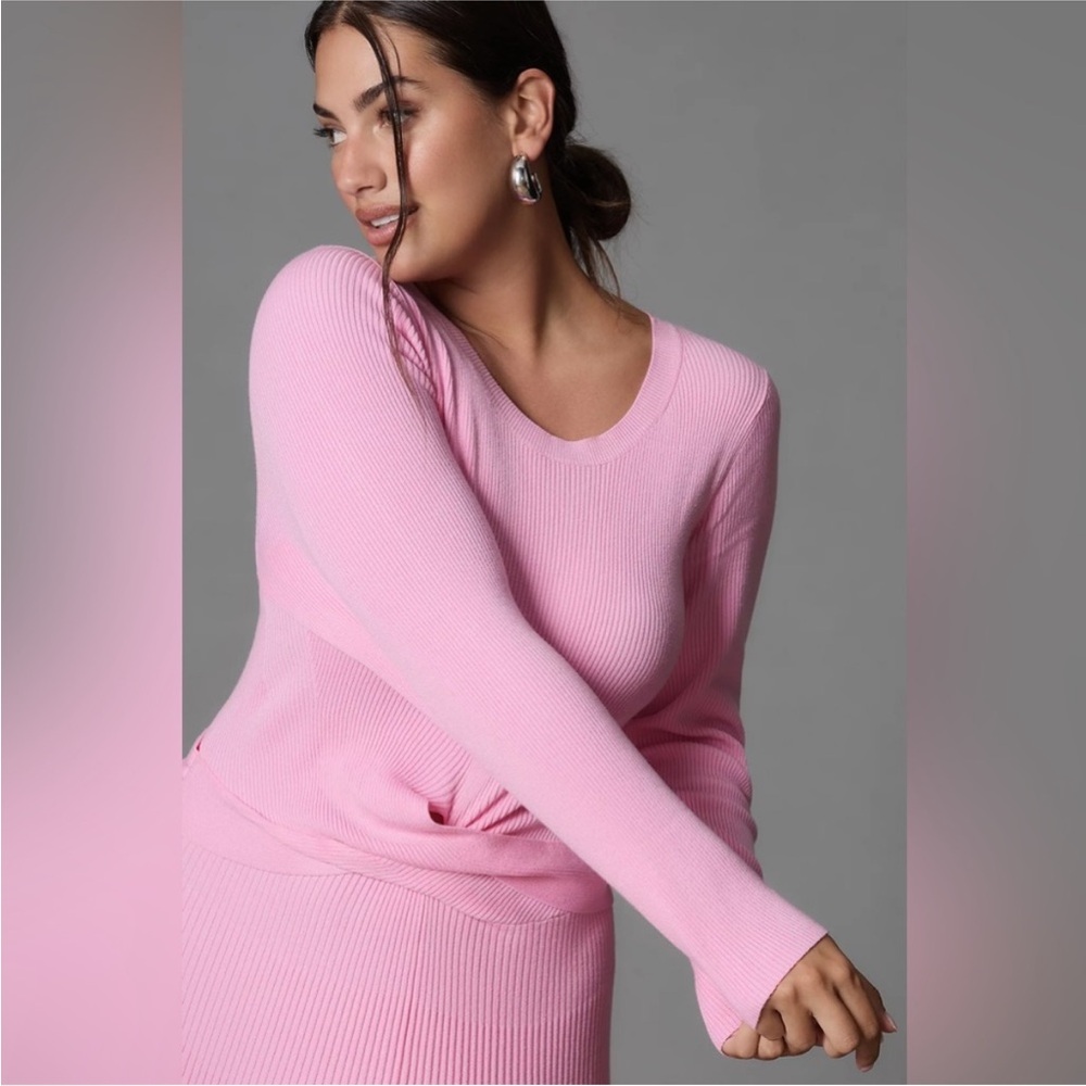 By Anthropologie Long-Sleeve Ribbed Sweater Midi Dress SP - Picture 4 of 9